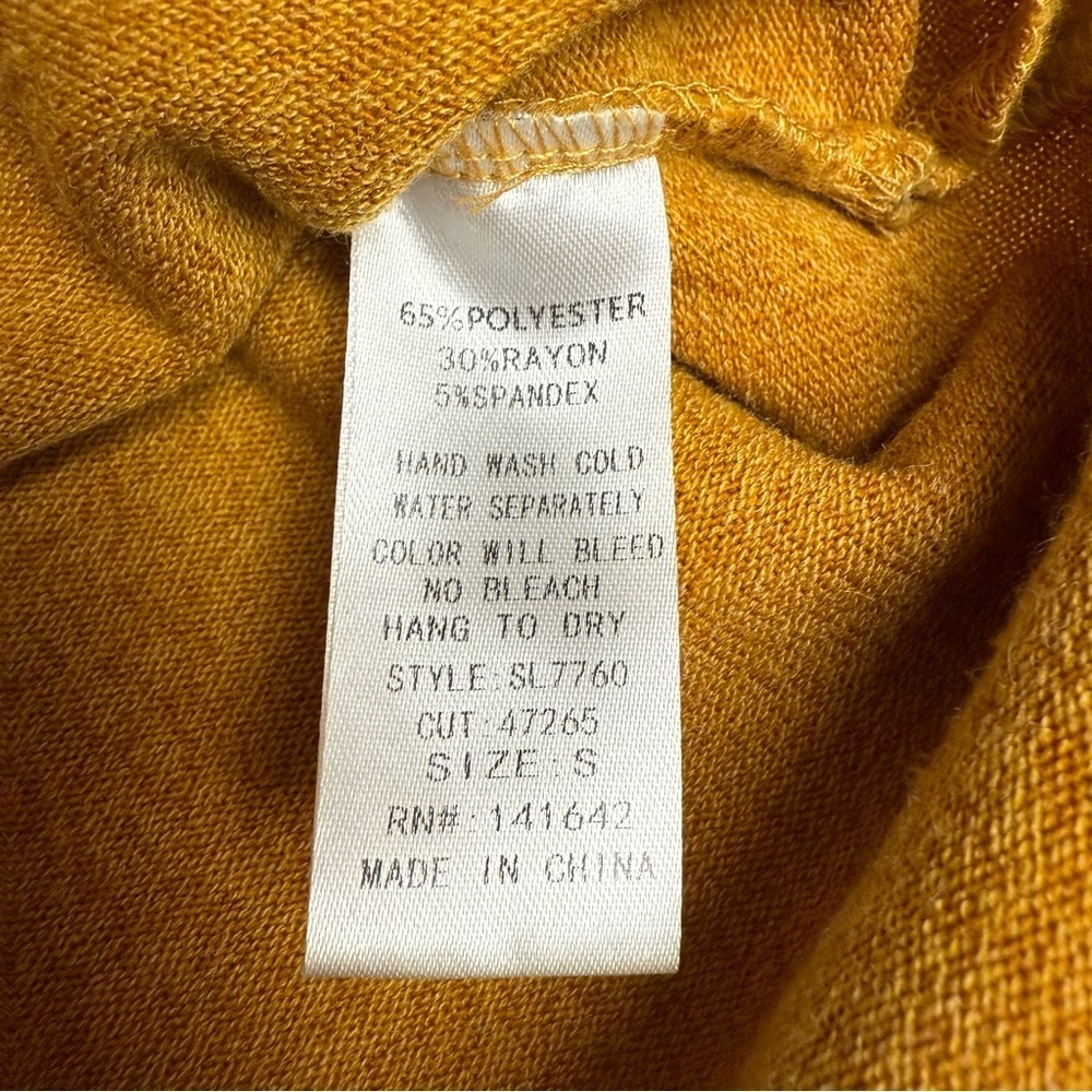 She & Sky size small oversized Mustard Bell Sleeve Top pearl accents - Picture 3 of 7